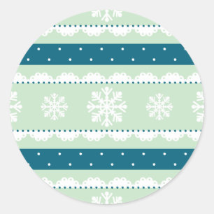 Mooie kerstmis met Green White Snowflakes Patroon Ronde Sticker
