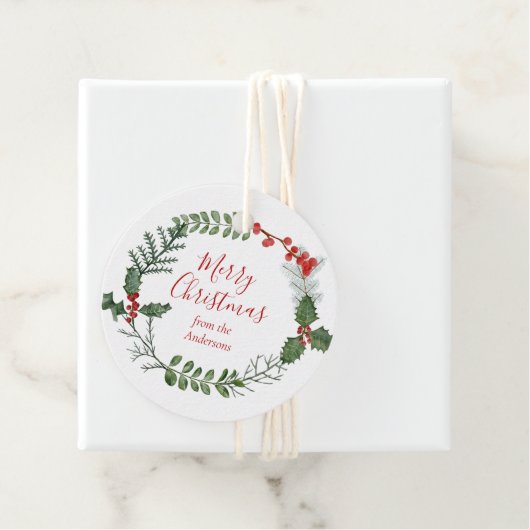 Mooie kerstmis met rode en groene Waterverf Bedankjes Labels (In situ)