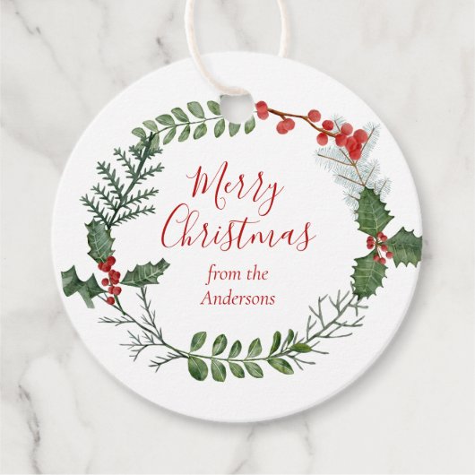 Mooie kerstmis met rode en groene Waterverf Bedankjes Labels (Voorkant)