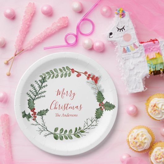 Mooie kerstmis met rode en groene Waterverf Papieren Bordje (Feest)