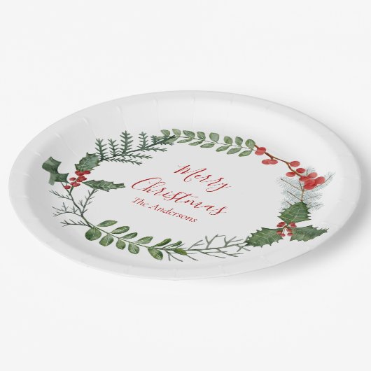 Mooie kerstmis met rode en groene Waterverf Papieren Bordje (Gekanteld)