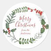 Mooie kerstmis met rode en groene Waterverf Ronde Sticker (Voorkant)