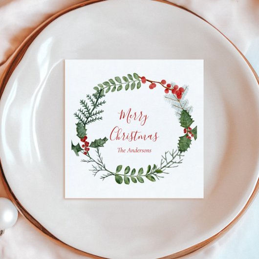 Mooie kerstmis met rode en groene Waterverf Servet