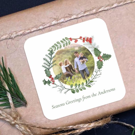 Mooie kerstmis met rode en groene Waterverf Vierkante Sticker