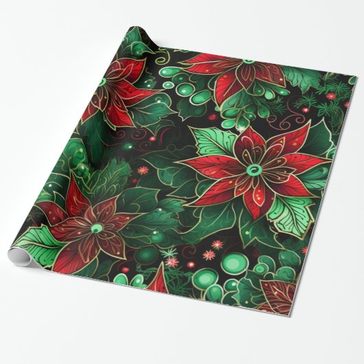 Mooie Kerstmis Poinsettia Cadeaupapier (Uitgerold)
