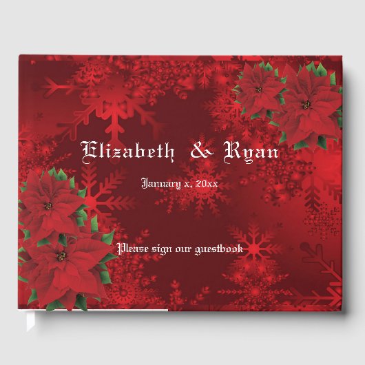 Mooie Kerstmis rood, Sneeuwvlokken, douane Gastenboek (Voorkant)
