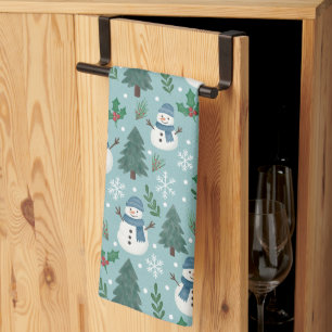 Mooie Kerstmis Sneeuwmannen Patroon Keukenhanddoek