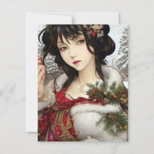 Mooie Kerstmis Winter Anime Manga Meisje Feestdagenkaart