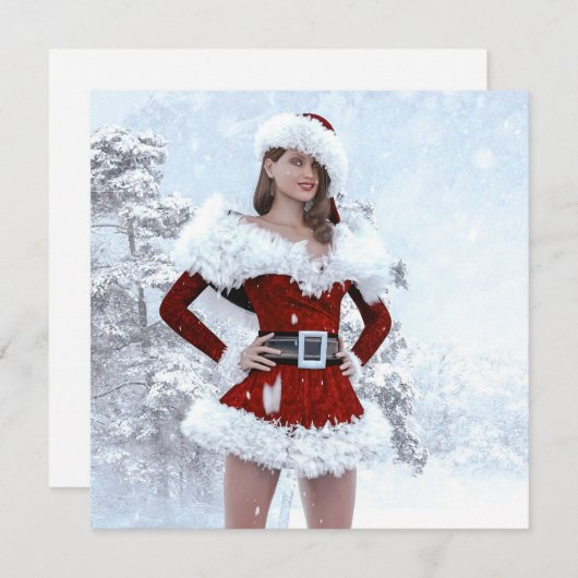 Mooie Kerstmisvrouw over Wintersneeuw (Voorkant / Achterkant)