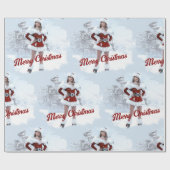 Mooie Kerstmisvrouw over Wintersneeuw Cadeaupapier (Vlak)