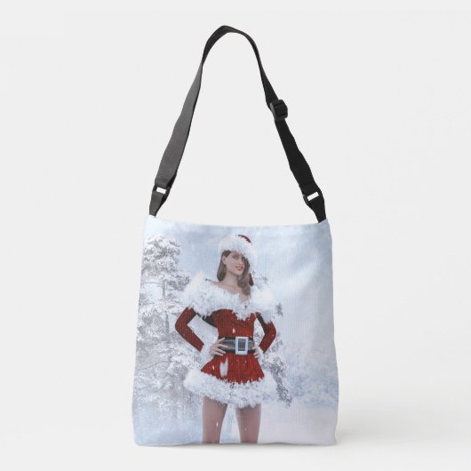 Mooie Kerstmisvrouw over Wintersneeuw Crossbody Tas (Achterkant)