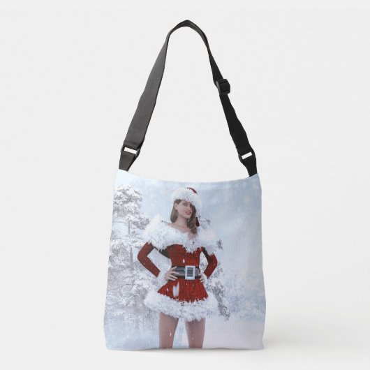 Mooie Kerstmisvrouw over Wintersneeuw Crossbody Tas (Voorkant)