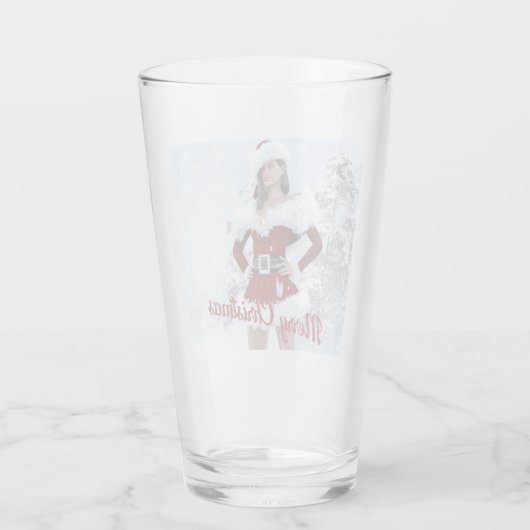 Mooie Kerstmisvrouw over Wintersneeuw Glas (Achterkant)