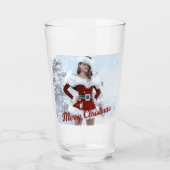 Mooie Kerstmisvrouw over Wintersneeuw Glas (Voorkant)