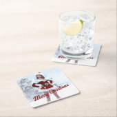 Mooie Kerstmisvrouw over Wintersneeuw Kartonnen Onderzetters (Insitu)