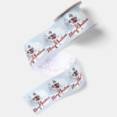 Mooie Kerstmisvrouw over Wintersneeuw Satijnen Lint (Achterkant)