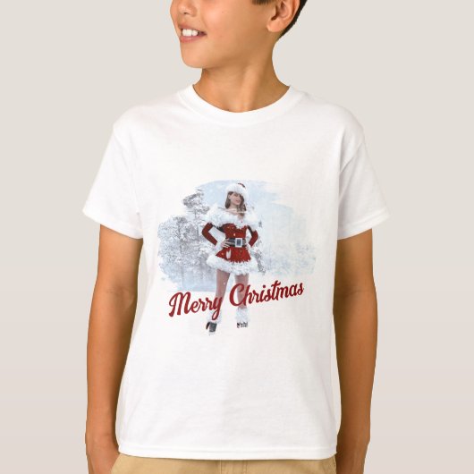 Mooie Kerstmisvrouw over Wintersneeuw T-shirt (Voorkant)