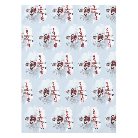 Mooie Kerstmisvrouw over Wintersneeuw Tafelkleed (Voorkant)