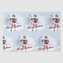 Mooie Kerstmisvrouw over Wintersneeuw Tissuepapier