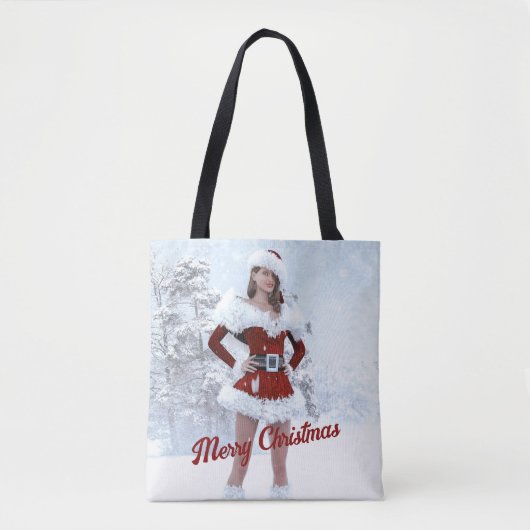 Mooie Kerstmisvrouw over Wintersneeuw Tote Bag (Voorkant)