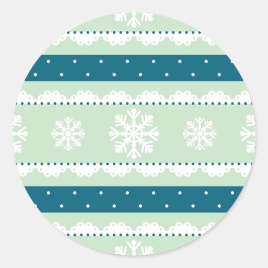Mooie Kerstmunt Groen Wit Sneeuwvlokken Patroon Ronde Sticker (Voorkant)