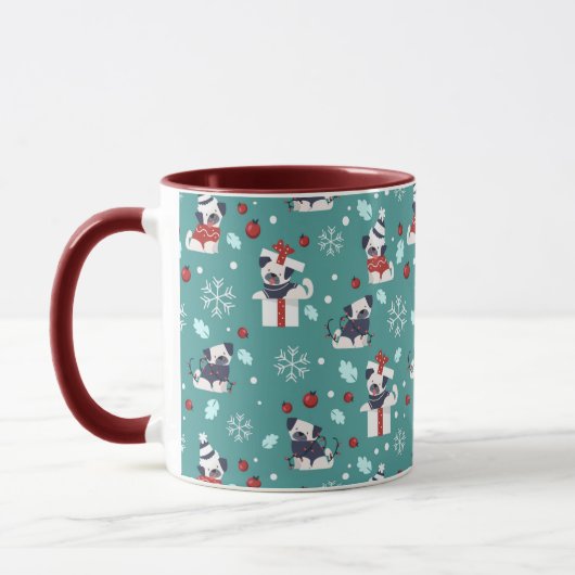 Mooie Kerstmuts Pugs Mok (Links)