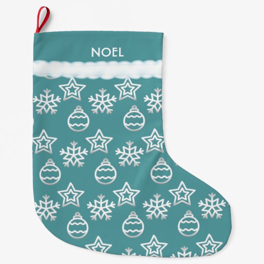 Mooie Kerstpatroon op Turquoise Grote Kerstsok (Voorkant)