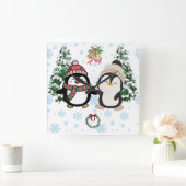 Mooie Kerstpinguïns Winter Vierkante Wandklok (Huis)