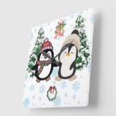 Mooie Kerstpinguïns Winter Vierkante Wandklok (Hoek)