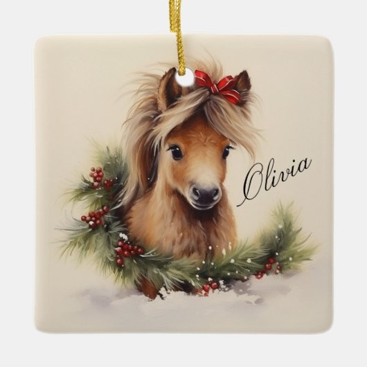 Mooie Kerstpony met Naam Keramisch Ornament (Voorkant)