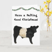 Mooie Kerstriem Belted Galloway Beltie Koe Kaart (Gele Bloem)
