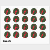 Mooie kerstrode kardinaal ronde sticker (Vel)