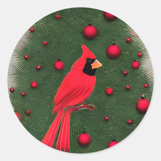 Mooie kerstrode kardinaal ronde sticker (Voorkant)