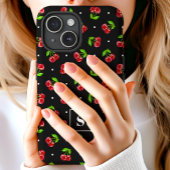 Mooie Kerstrode Kersen Met Stippen Op Zwarte Monog Case-Mate iPhone Case