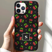 Mooie Kerstrode Kersen Met Stippen Op Zwarte Monog Case-Mate iPhone Case