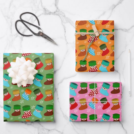 Mooie Kerstsokken Inpakpapier Vel (Voorkant)