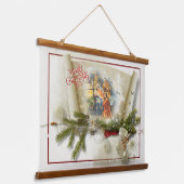 Mooie kerststal collage op maat hangend wandkleed (Gebogen)