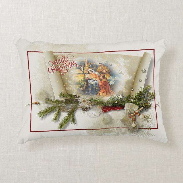 Mooie kerststal collage op maat kerstfeest  accent kussen (Voorkant)