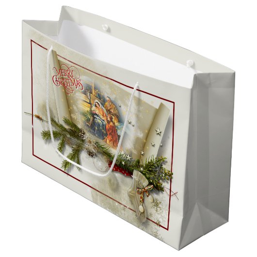 Mooie kerststal collage op maat kerstfeest  groot cadeauzakje (Voorkant Gekanteld)