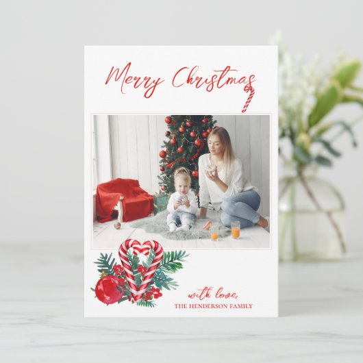 Mooie Kerststokken | Kerst Familie Foto Feestdagenkaart (Staand voorkant)