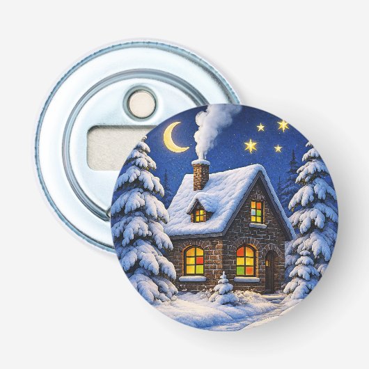 Mooie kerstthema button flesopener (Voorkant)