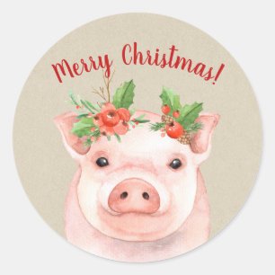 Mooie Kerstvarken Rustieke Landelijke Kerst Vierin Ronde Sticker