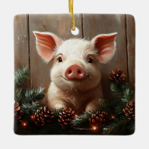 Mooie Kerstvarken Rustieke Schildering Keramisch Ornament