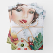  mooie kerstvrouw inpakpapier vel (In situ)