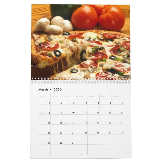 Mooie keuken en koken, maandelijks kalender (Mar 2026)