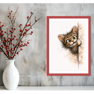 Mooie Kijkende Kat Muurkunst Minimalistische Kat P Poster