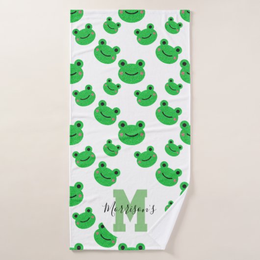 Mooie kikker met monogram luxe kinderartikelen badhanddoek (Badhanddoek)