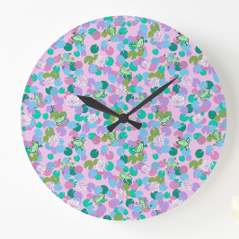 Mooie kikkerkunst grote klok met roze achtergrond