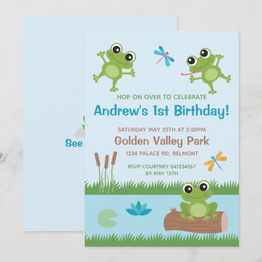 Mooie kikkers in vijver aanpasbare uitnodiging (Voorkant / Achterkant)