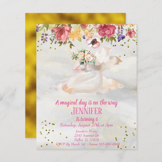 Mooie Kind Gouden Eenhoorn Pegasus Budget (Voorkant / Achterkant)